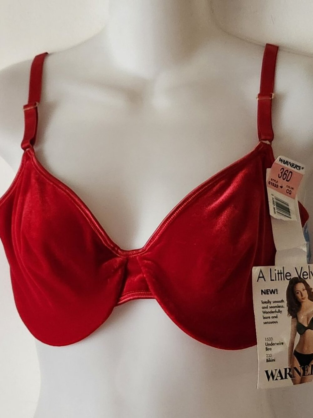 Warner's Bra sz 36D red velvet underwire NWT
